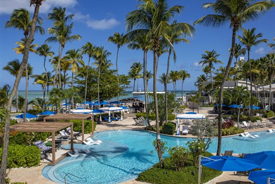 The Royal Sonesta San Juan - The Royal Sonesta San Juan s bazénovým areálem, palmami a přímou polohou u pláže Isla Verde Beach v Portoriku.